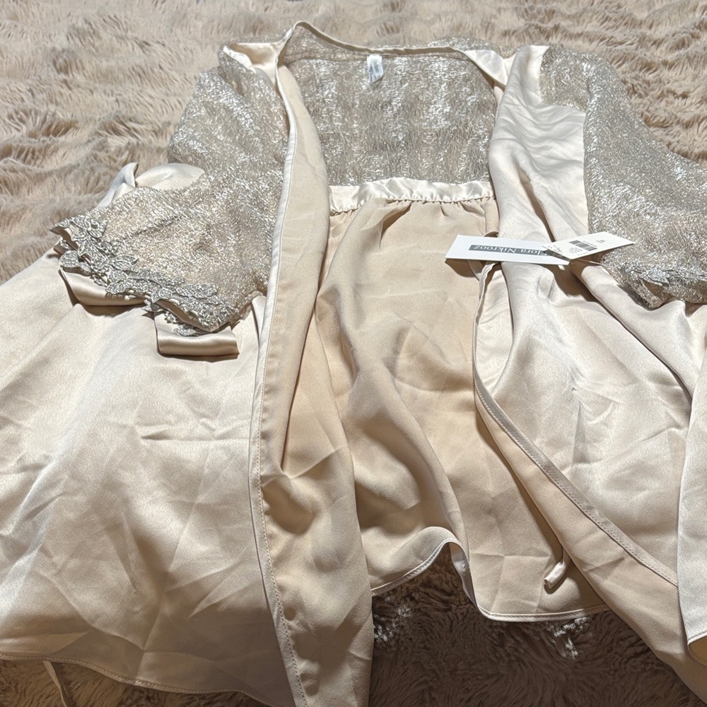 Anthropologie Shimmering Silver Robe - Picture 7 of 8